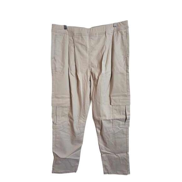 Hue Chinosoft Tapered Cargo Pants Womens 1X Beige Pocket Stretch New - Picture 1 of 14
